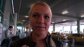 Hot blonde babe catched on the airport and fucked for some money
