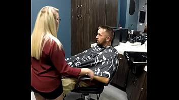 Hairdresser catches him stroking and tucks him