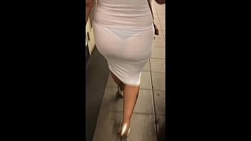 Wife in see thru dress flashing thong and nipple piercings