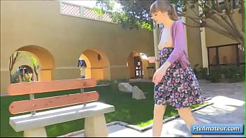 Watch this naughty horny blondie teenager masturbating outdoor on a bench with thick transparent sex toy