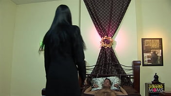 Sarah Twain and Michaelle Thorne are two dominatrixes that tied up their male sub on the bed. They tease the sub that is tied up with zero control and make him cum with a handjob.