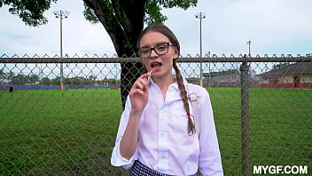MYGF - Bespectacled Skinny Teen Jessa Rosae Looking Damn Cute In Her Uniform On The Way To Class
